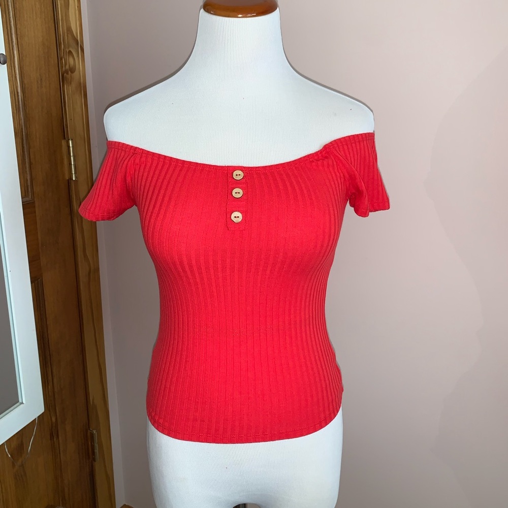 Red off the shoulder top from Rue21